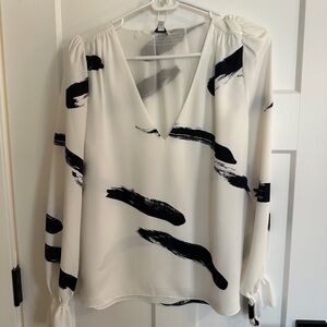 Joie Black and White Brushstroke Blouse